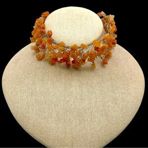 Vintage Handcrafted Genuine Polished Carnelion Gemstone Nugget Choker Necklace